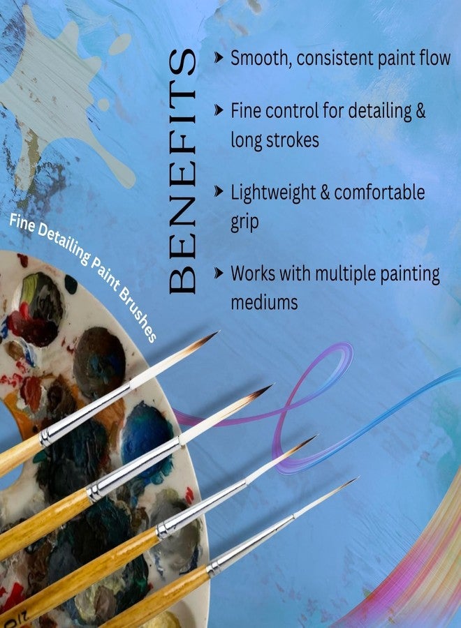 Like-It Like it Long Liner Rigger Paint Brushes Set of 4 (Sizes 000, 00, 0, 1) - Fine Tip Detail Brushes for Watercolor, Acrylic, Oil, Gouache, Tempera, Ink - Synthetic Hair, Wooden Handle with Brush Holder - Image 4